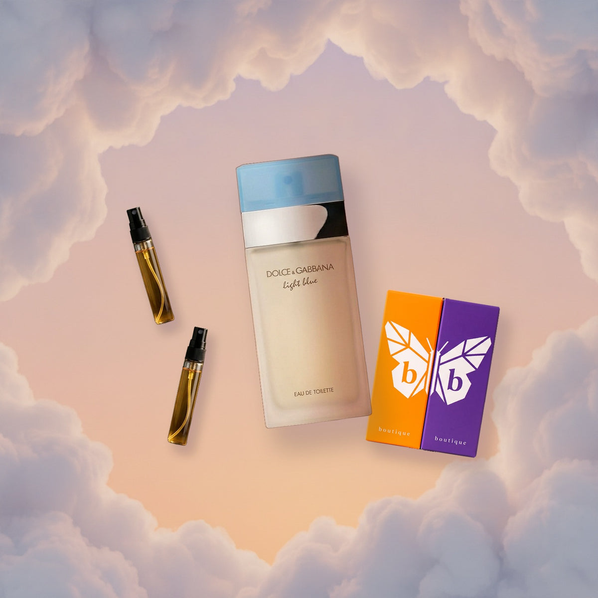 Perfume original, decants y estuches boutique flotando entre nubes
